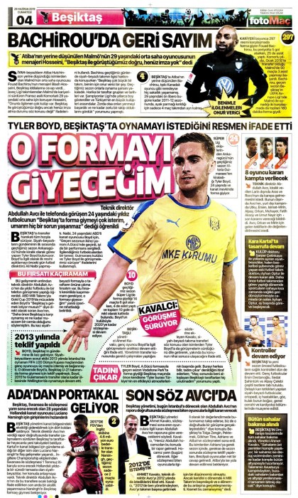 Gazetelerde günün Beşiktaş manşetleri! (29.06.2019)