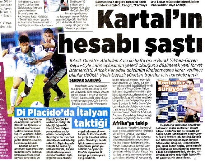Gazetelerde günün Beşiktaş manşetleri! (29.06.2019)
