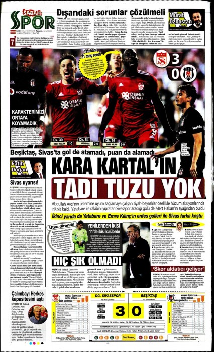 Sivasspor-Beşiktaş maçının ardından gazete manşetleri