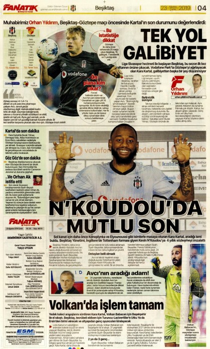 Gazetelerde günün Beşiktaş manşetleri! (23.08.2019)