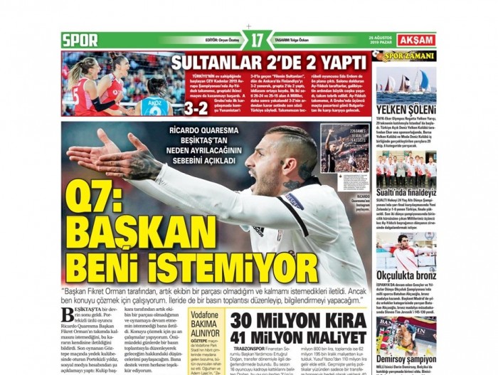 Gazetelerde günün Beşiktaş manşetleri! (25.08.2019)