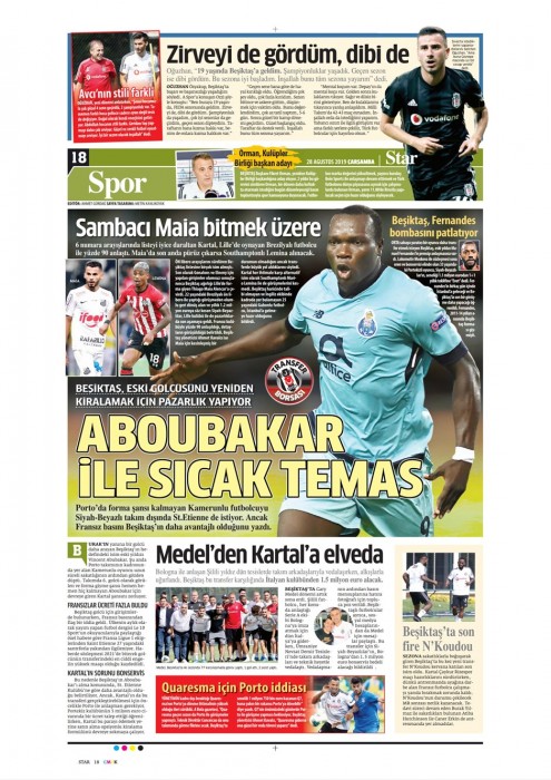 Gazetelerde günün Beşiktaş manşetleri! (28.08.2019)