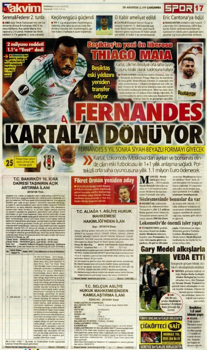 Gazetelerde günün Beşiktaş manşetleri! (28.08.2019)
