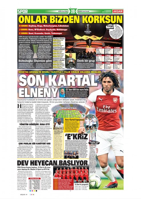 Gazetelerde günün Beşiktaş manşetleri! (31.08.2019)