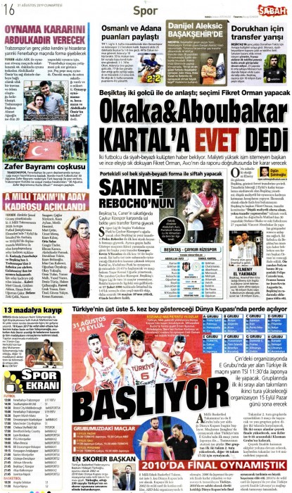 Gazetelerde günün Beşiktaş manşetleri! (31.08.2019)