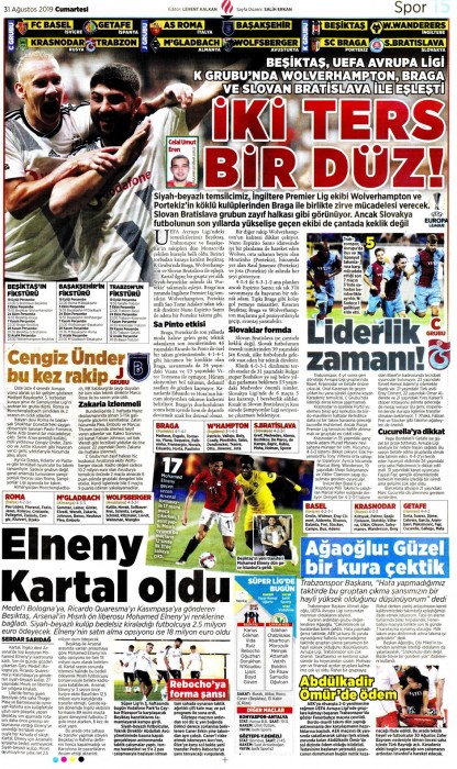 Gazetelerde günün Beşiktaş manşetleri! (31.08.2019)