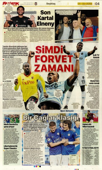 Beşiktaş-Ç.Rizespor maçının ardından gazete manşetleri (01.09.2019)