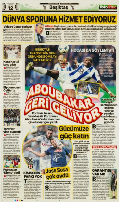 Transferin son gününde gazetelerde Beşiktaş manşetleri! (02.09.2019)