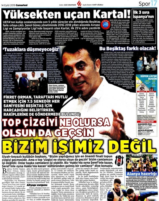 Gazetelerde günün Beşiktaş manşetleri! (14.09.2019)