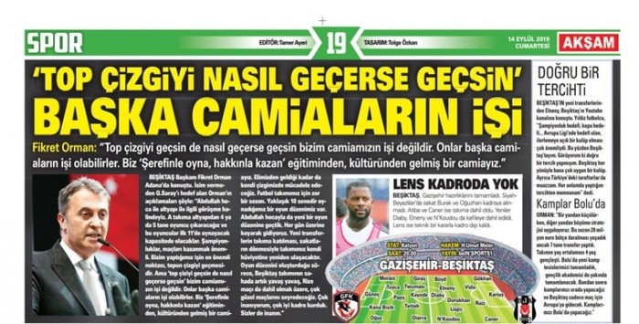 Gazetelerde günün Beşiktaş manşetleri! (14.09.2019)