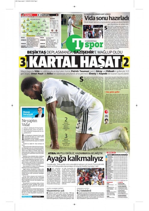 Beşiktaş'ın Gazişehir Gaziantep maçı mağlubiyeti gazete manşetlerine böyle yansıdı!
