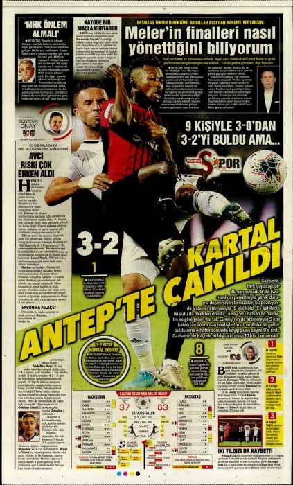 Beşiktaş'ın Gazişehir Gaziantep maçı mağlubiyeti gazete manşetlerine böyle yansıdı!