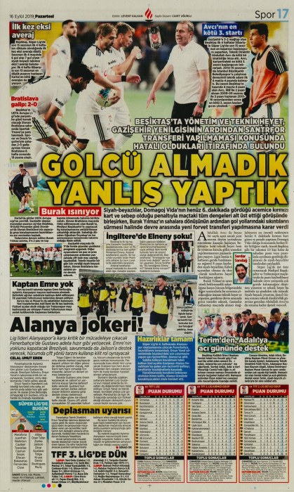 Gazetelerde günün Beşiktaş manşetleri! (16.09.2019)