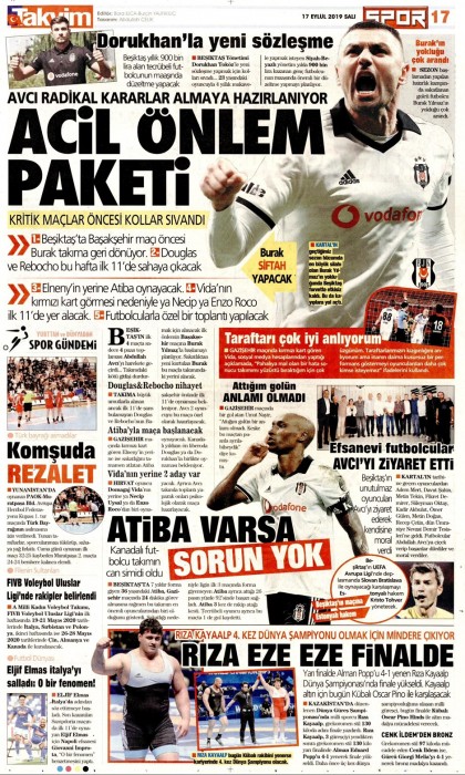 Gazetelerde günün Beşiktaş manşetleri! (17.09.2019)