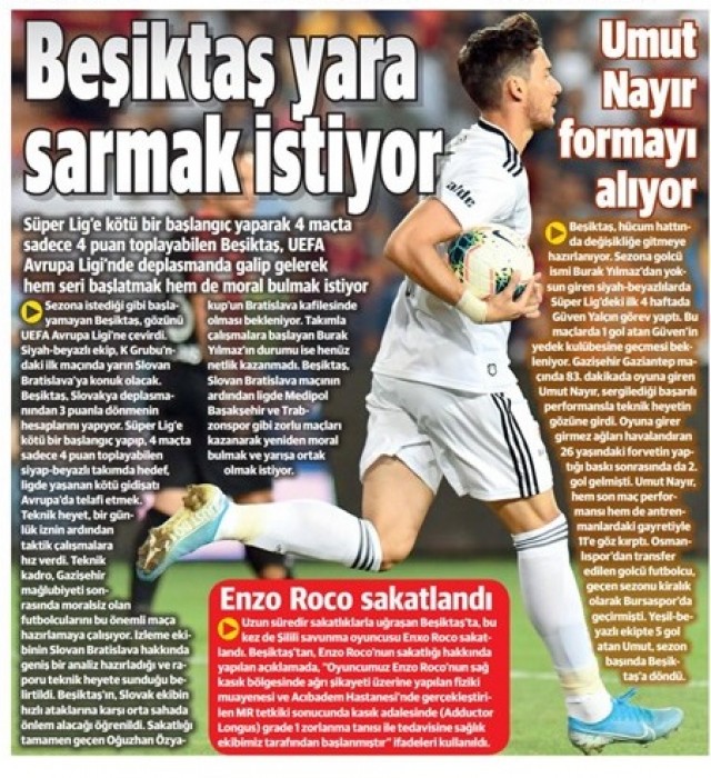 Gazetelerde günün Beşiktaş manşetleri! (18.09.2019)