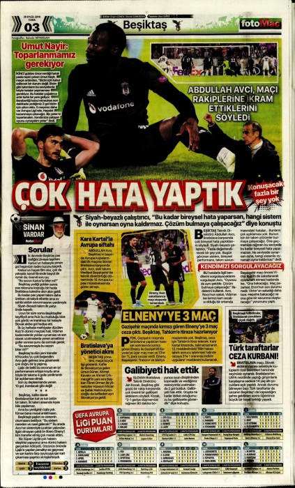 Beşiktaş'ın Slovan Bratislava maçı mağlubiyeti gazete manşetlerine böyle yansıdı!
