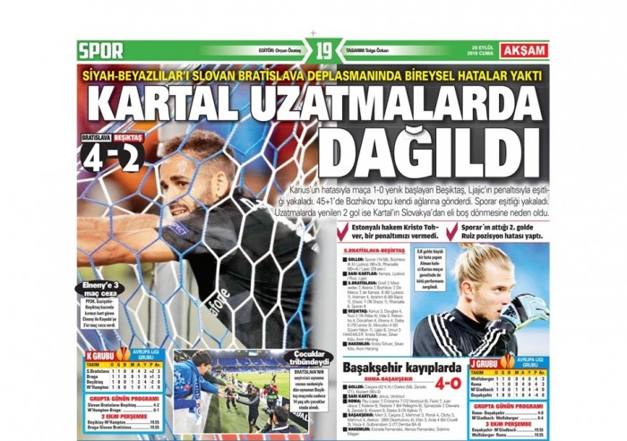 Beşiktaş'ın Slovan Bratislava maçı mağlubiyeti gazete manşetlerine böyle yansıdı!