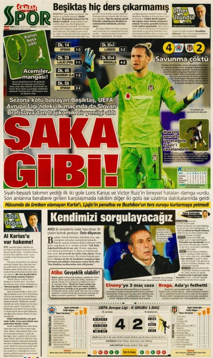 Beşiktaş'ın Slovan Bratislava maçı mağlubiyeti gazete manşetlerine böyle yansıdı!