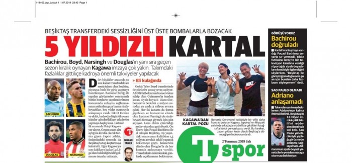 Gazetelerde günün Beşiktaş manşetleri! (02.07.2019)