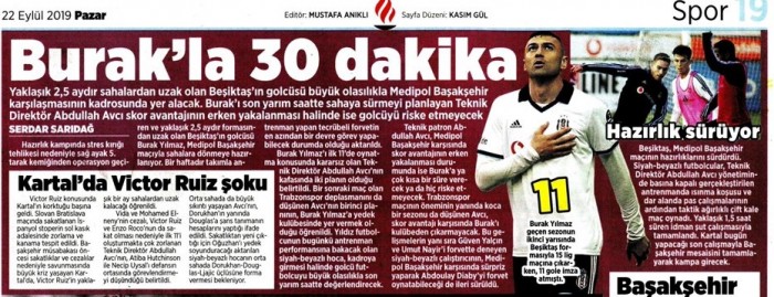 Gazetelerde günün Beşiktaş manşetleri! (22.09.2019)