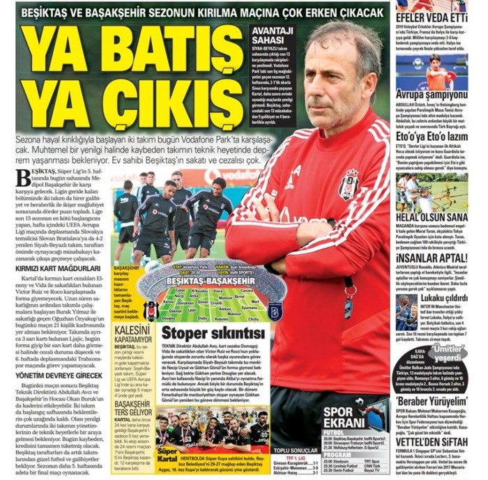 Beşiktaş-Başakşehir maçı öncesi gazete manşetleri! (23.09.2019)