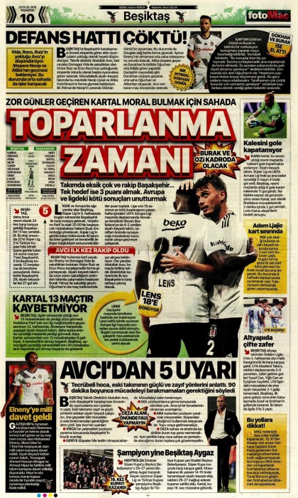 Beşiktaş-Başakşehir maçı öncesi gazete manşetleri! (23.09.2019)