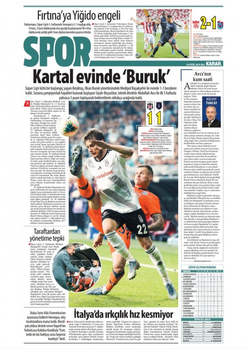 Beşiktaş-Başakşehir maçının ardından gazete manşetleri! (24.09.2019)