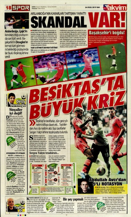 Beşiktaş-Başakşehir maçının ardından gazete manşetleri! (24.09.2019)