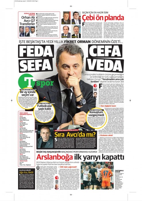 Fikret Orman'ın ayrılık kararının ardından gazete manşetleri! (25.09.2019)
