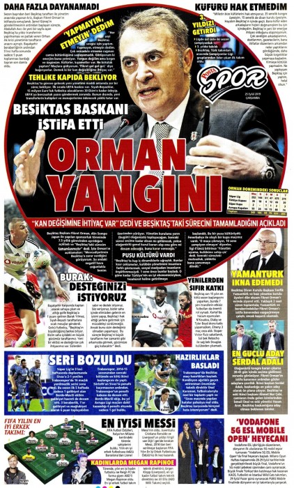 Fikret Orman'ın ayrılık kararının ardından gazete manşetleri! (25.09.2019)