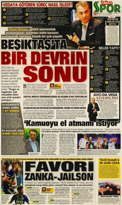 Fikret Orman'ın ayrılık kararının ardından gazete manşetleri! (25.09.2019)