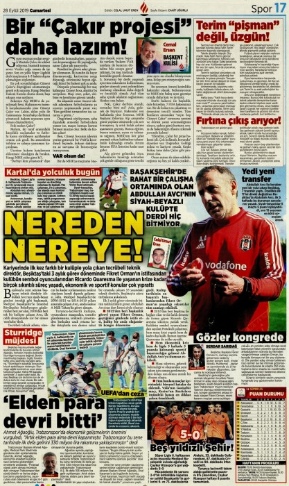 Gazetelerde günün Beşiktaş manşetleri! (28.09.2019)