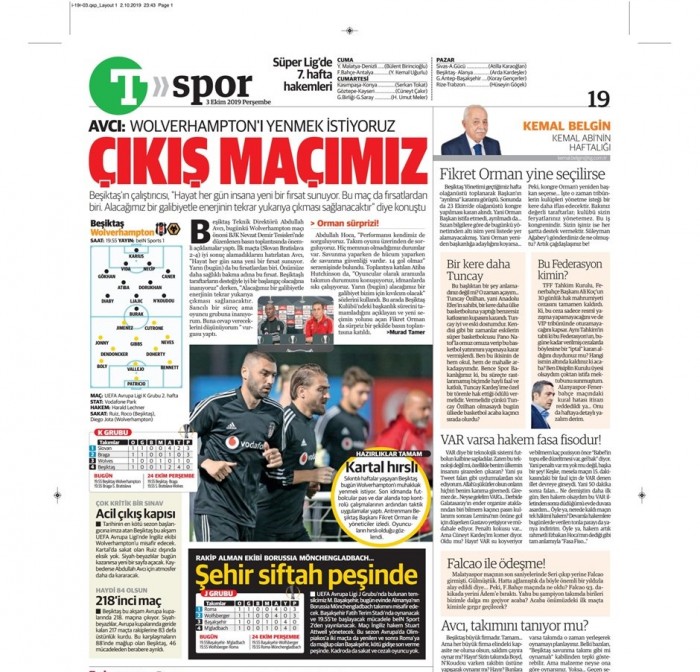 Gazetelerde günün Beşiktaş manşetleri! (03.10.2019)