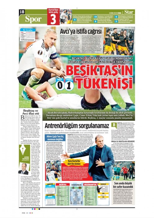 Beşiktaş-Wolves maçının ardından gazete manşetleri