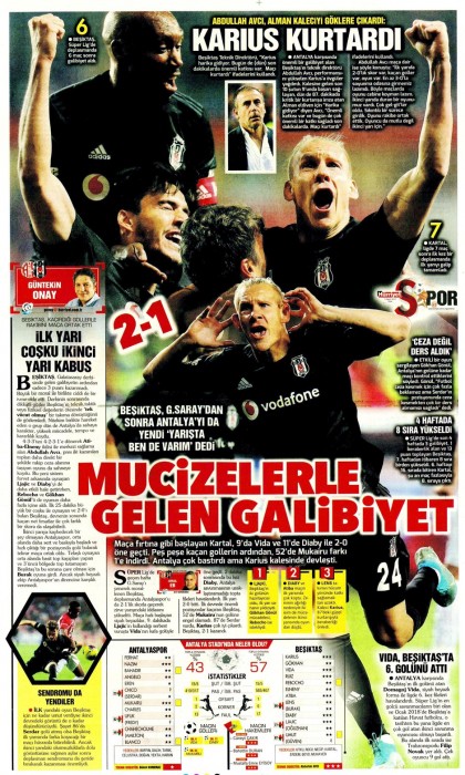 Beşiktaş'ın Antalyaspor galibiyetinin ardından gazete manşetleri!