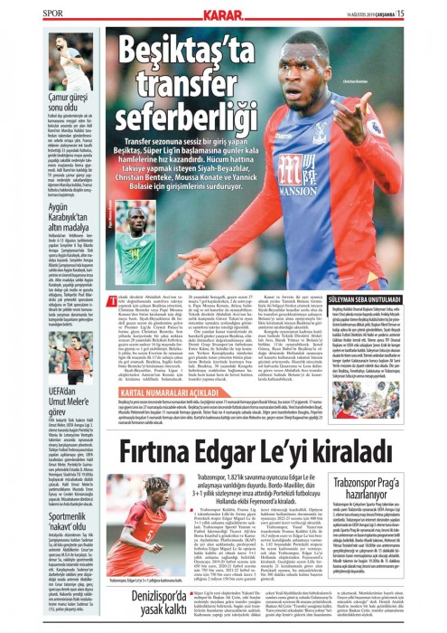 Gazetelerde günün Beşiktaş manşetleri! (14.08.2019)